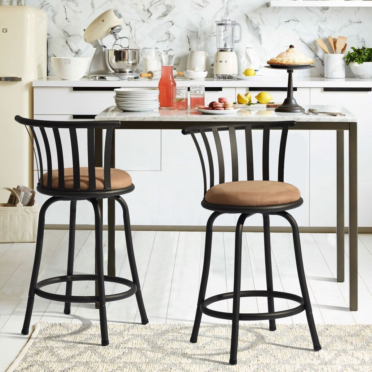 Metal Frame 29'' Swivel Counter Height Bar Stools Set of 2 Metal Frame for Living Room, Kitchen Bar Counter, Brown