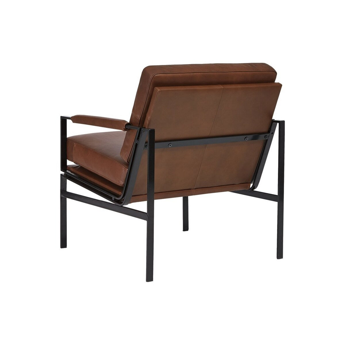 Metal Frame Accent Chair with Leatherette Seat and Back, Brown and Black