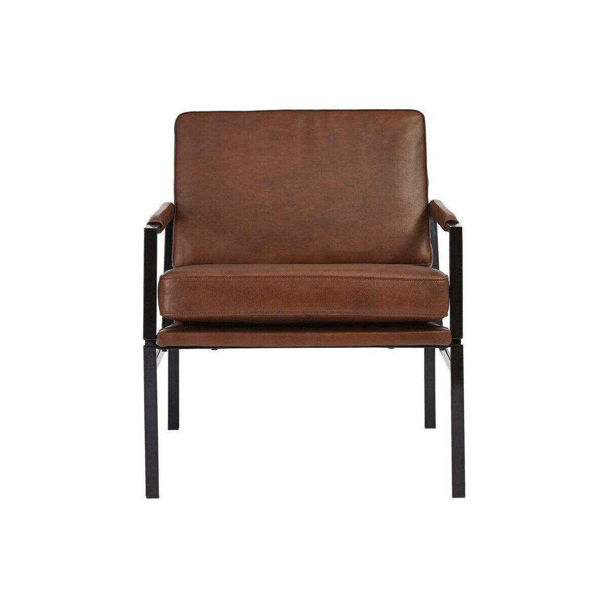 Metal Frame Accent Chair with Leatherette Seat and Back, Brown and Black