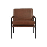 Metal Frame Accent Chair with Leatherette Seat and Back, Brown and Black