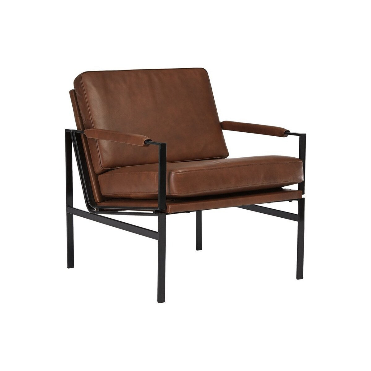 Metal Frame Accent Chair with Leatherette Seat and Back, Brown and Black