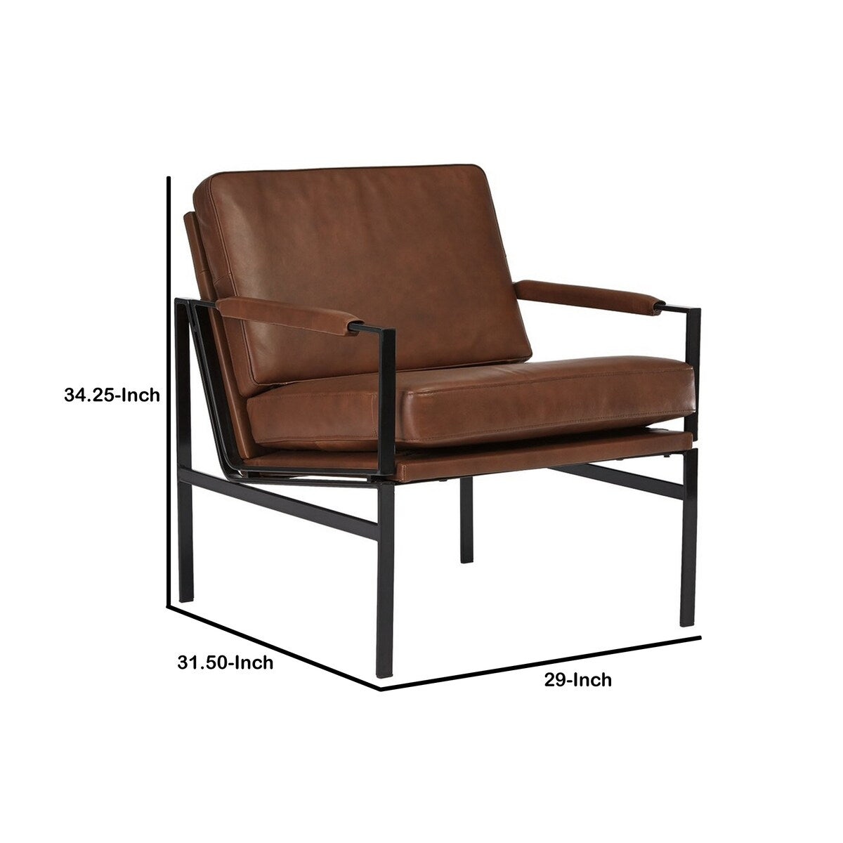 Metal Frame Accent Chair with Leatherette Seat and Back, Brown and Black