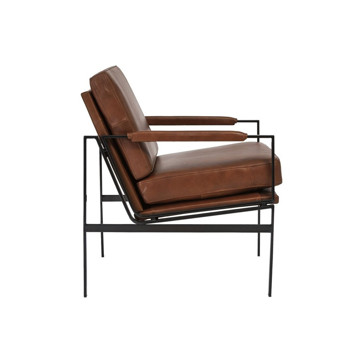 Metal Frame Accent Chair with Leatherette Seat and Back, Brown and Black