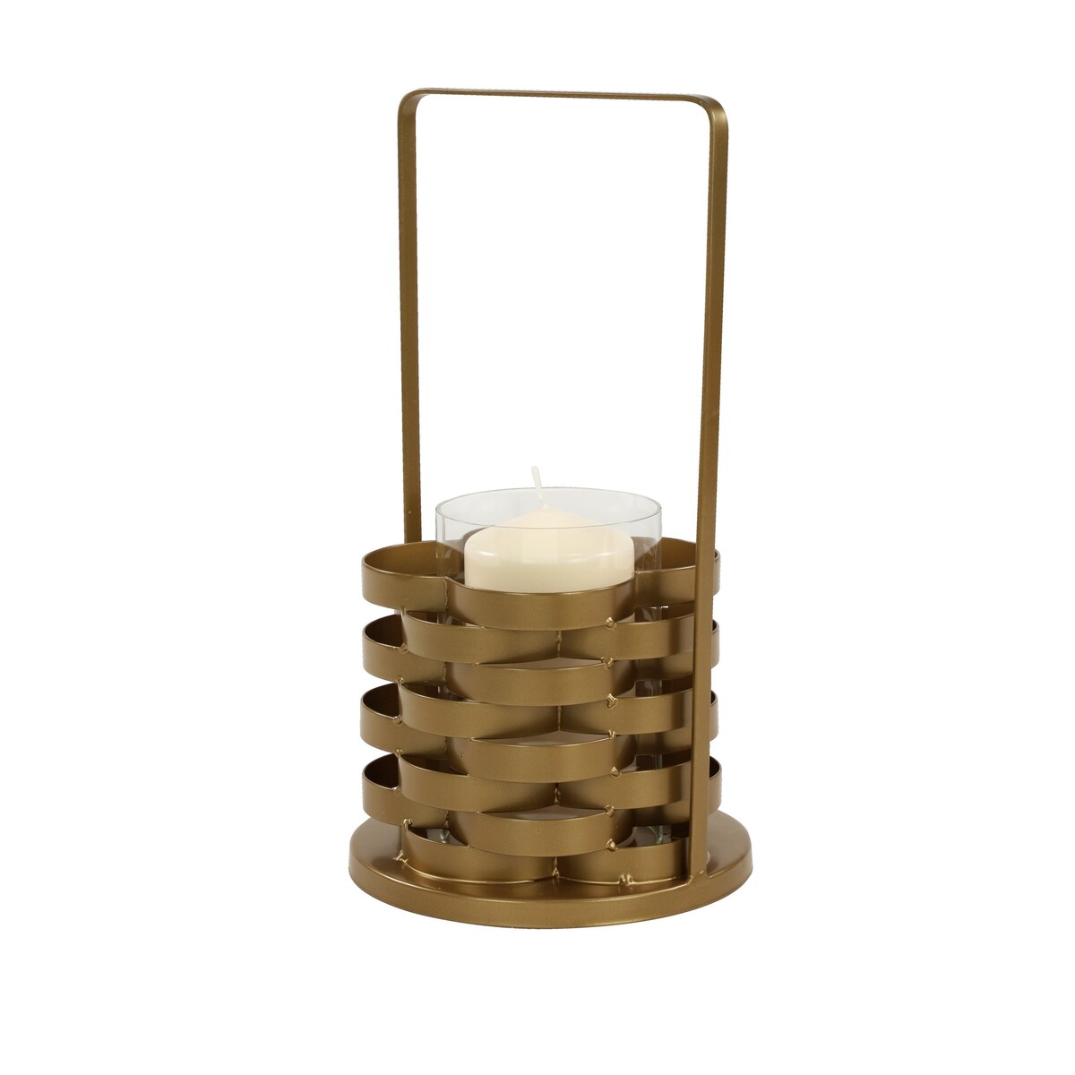 Metal Frame Candle Holder with Glass Hurricane, Large, Gold and Clear