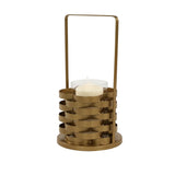 Metal Frame Candle Holder with Glass Hurricane, Large, Gold and Clear