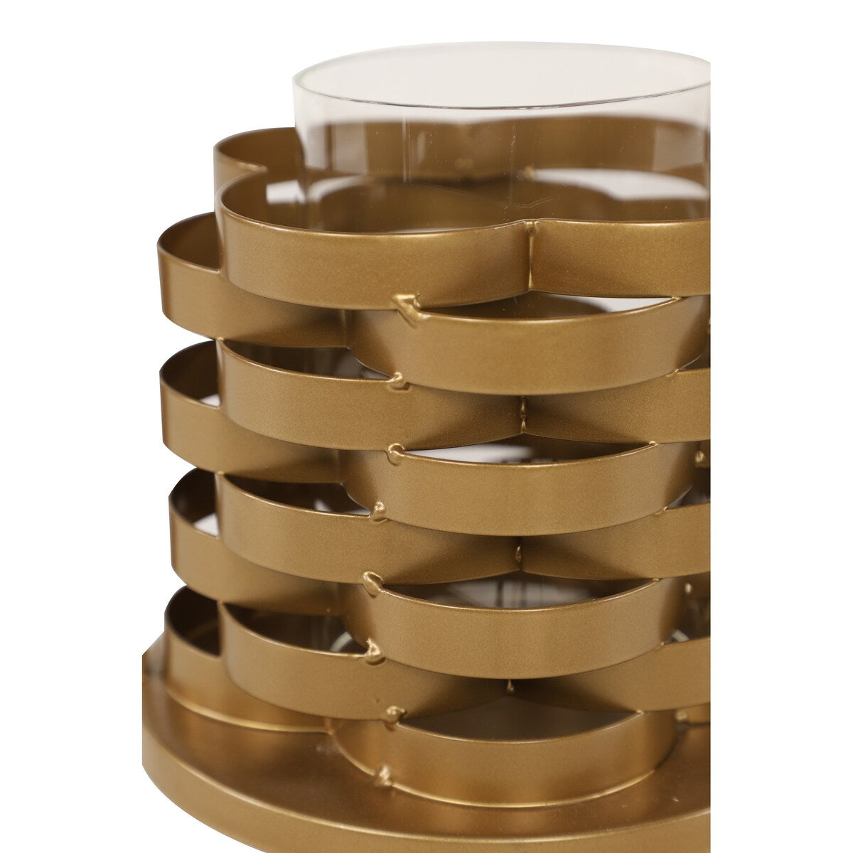 Metal Frame Candle Holder with Glass Hurricane, Large, Gold and Clear