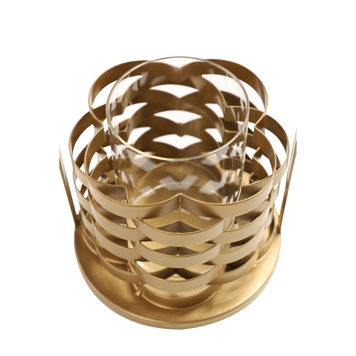 Metal Frame Candle Holder with Glass Hurricane, Large, Gold and Clear
