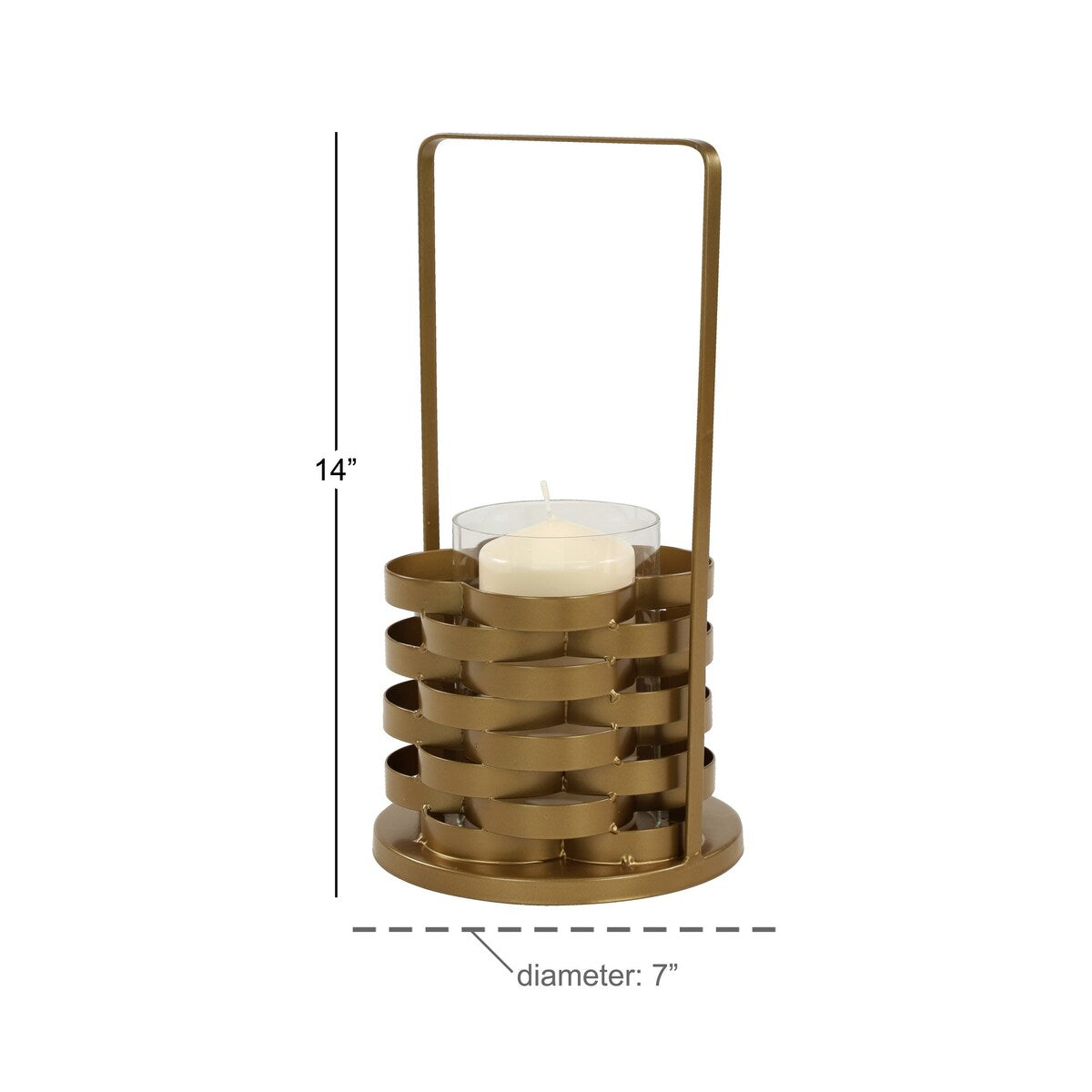 Metal Frame Candle Holder with Glass Hurricane, Large, Gold and Clear