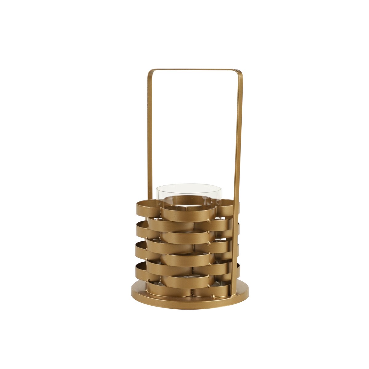 Metal Frame Candle Holder with Glass Hurricane, Large, Gold and Clear
