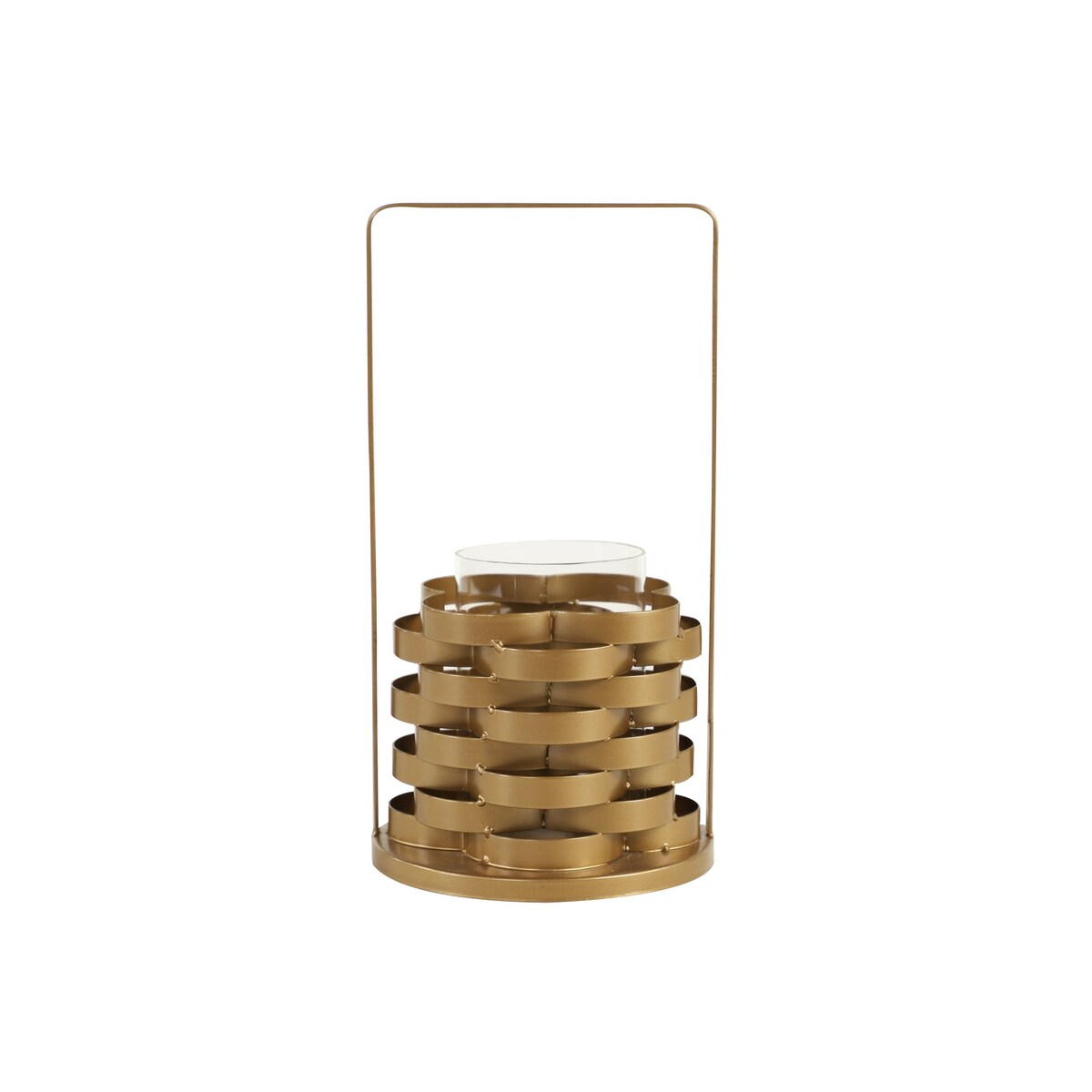 Metal Frame Candle Holder with Glass Hurricane, Large, Gold and Clear