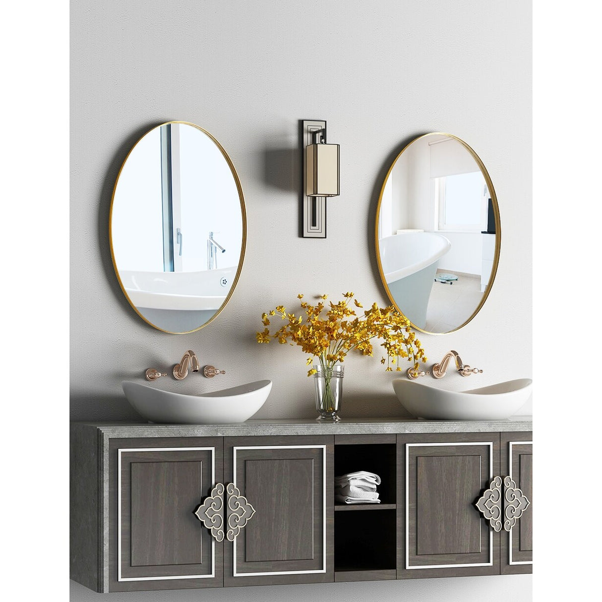 Metal Frame Oval Wall Mirror for Bathroom