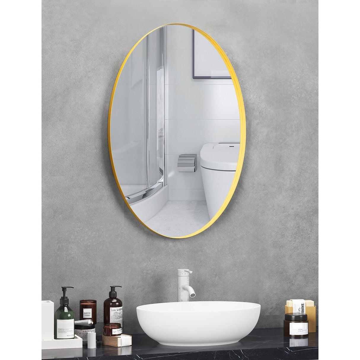 Metal Frame Oval Wall Mirror for Bathroom