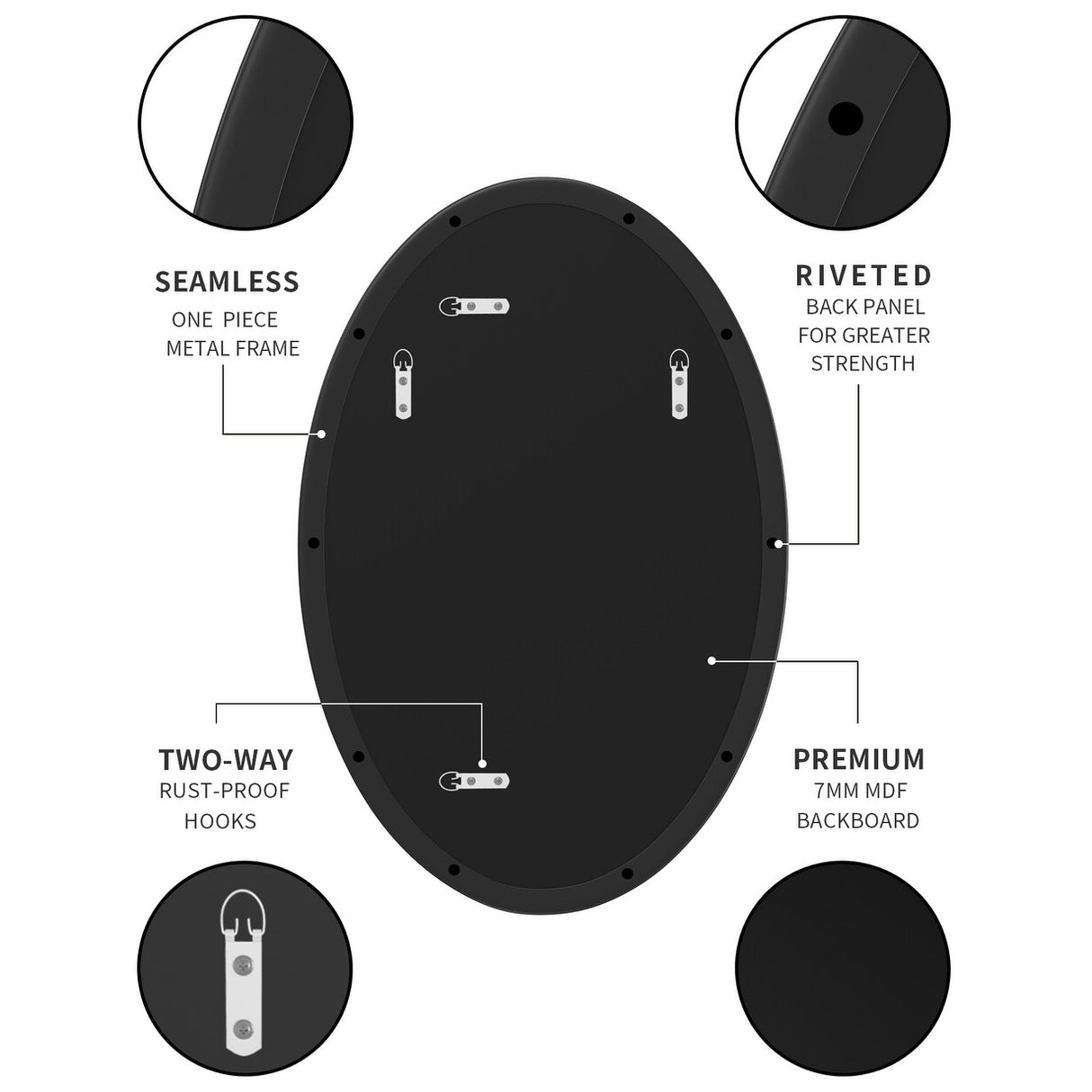 Metal Frame Oval Wall Mirror for Bathroom