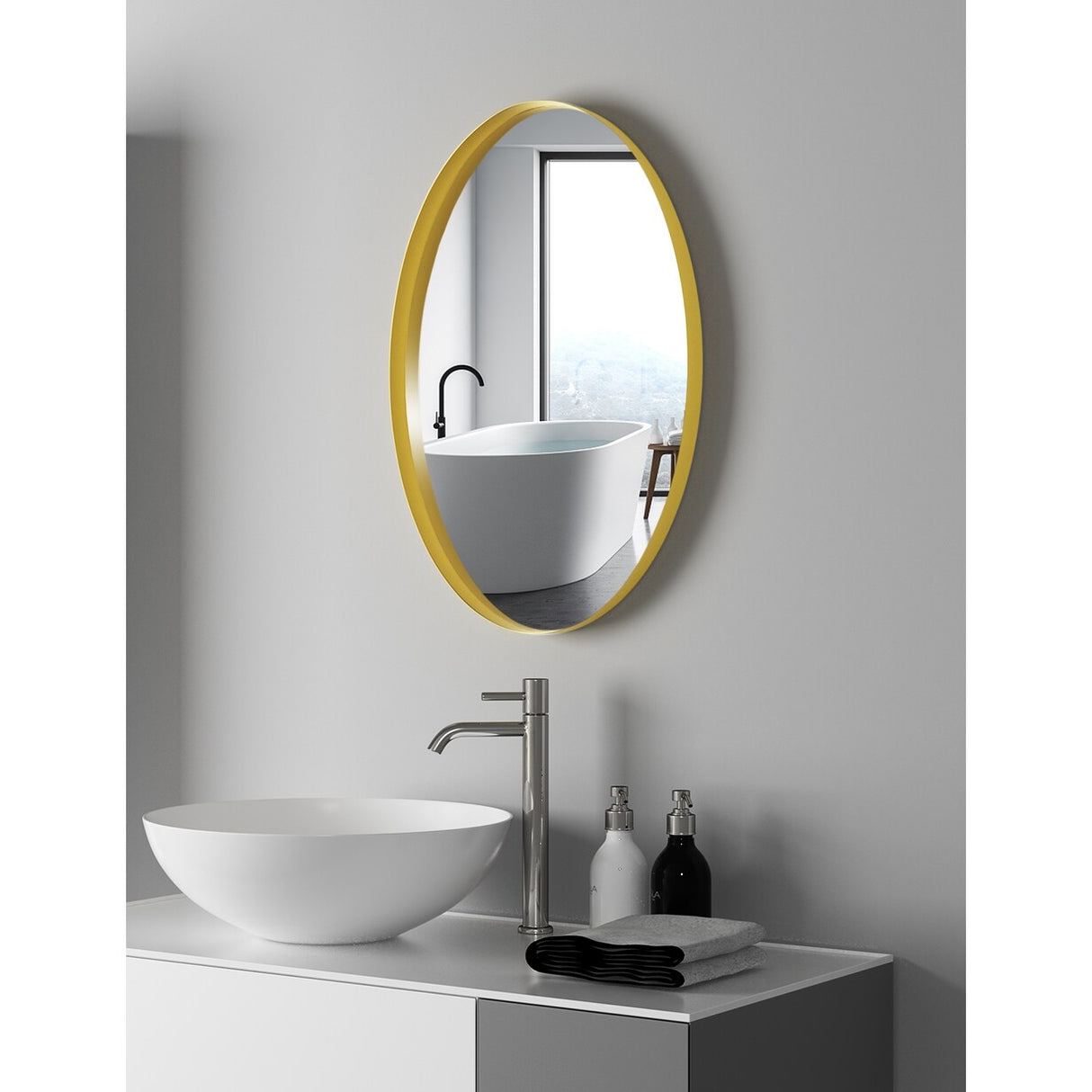 Metal Frame Oval Wall Mirror for Bathroom