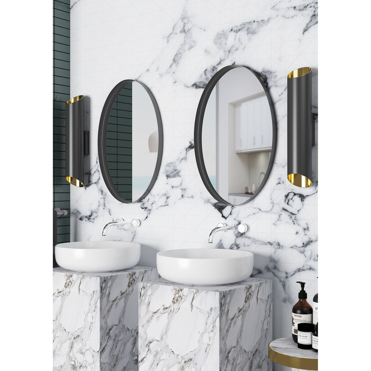 Metal Frame Oval Wall Mirror for Bathroom