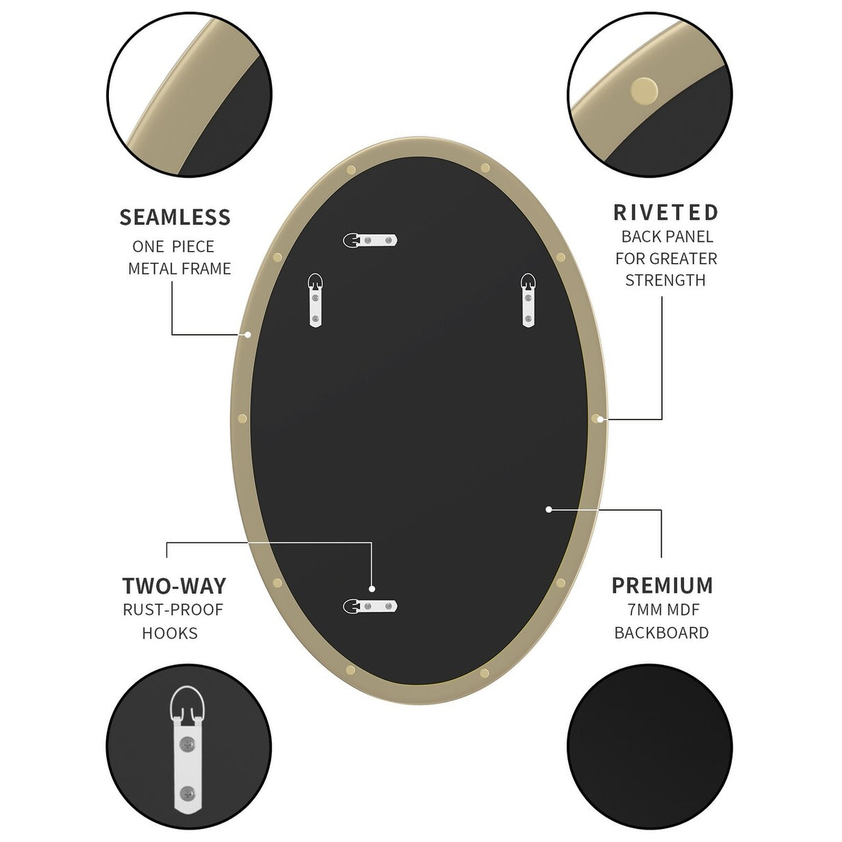 Metal Frame Oval Wall Mirror for Bathroom