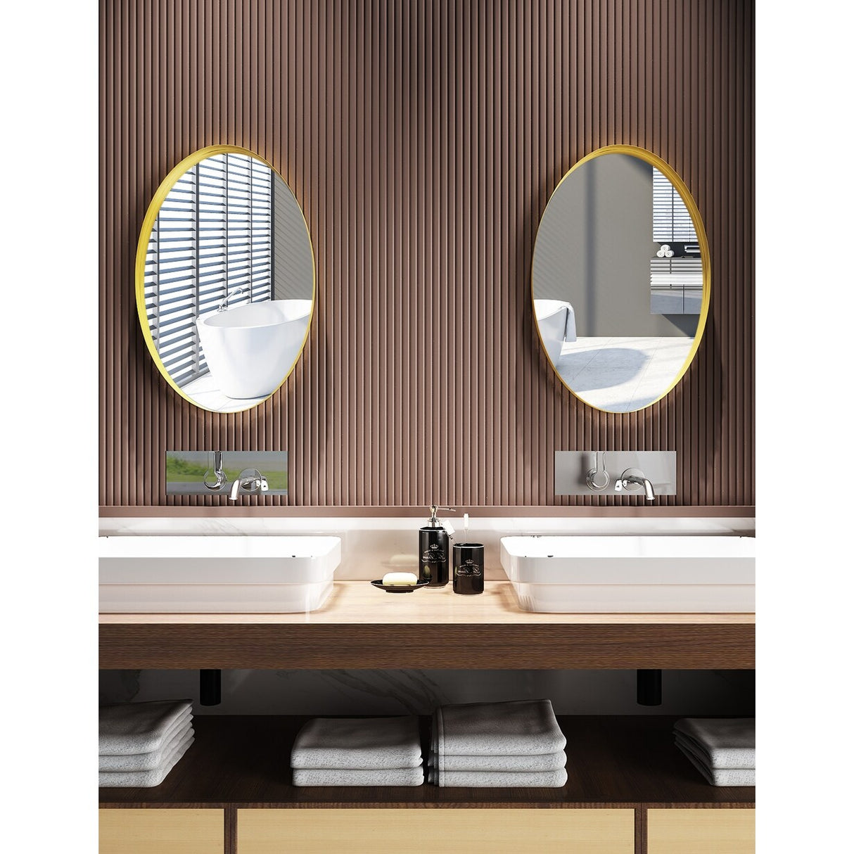 Metal Frame Oval Wall Mirror for Bathroom
