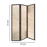 Metal Framed 3 Panel Screen with Wooden Horizontal Inset, Black & White