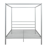Metal Framed Canopy Platform Bed with Built-in Headboard