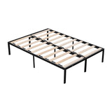 Metal Full Size Platform Bed Frame with Wood Slats and Heavy Duty
