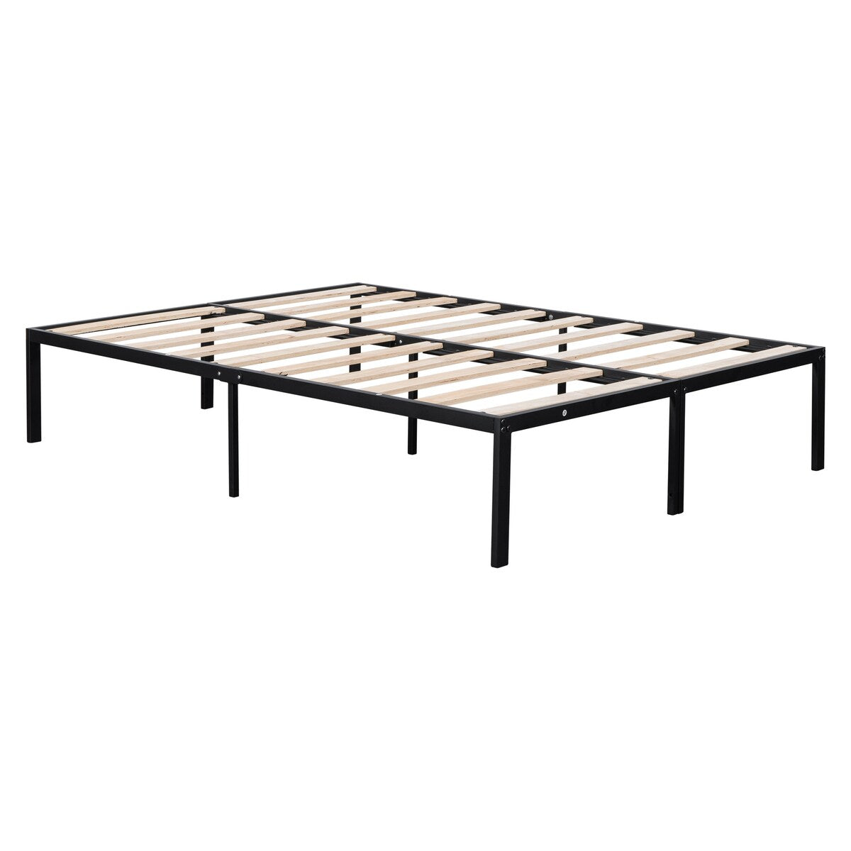 Metal Full Size Platform Bed Frame with Wood Slats and Heavy Duty