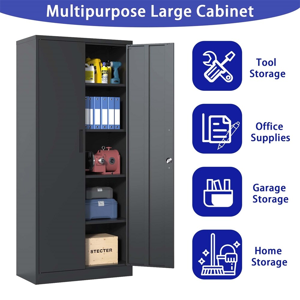 Metal Garage Storage Cabinet Tool Steel with Doors and 4 Shelves