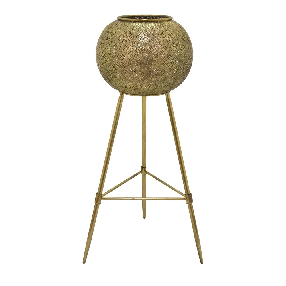 Metal Garden Decoration in Gold Metal 13in L x 13in W x 34in H