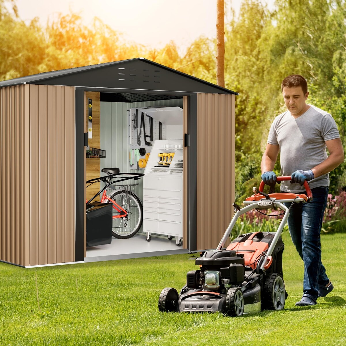 Metal Garden Shed, Outdoor Storage Shed,Lockable Metal Storage Shed for Garden,Patio,Backyard