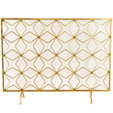 Metal Geometric Star Patterned Single Panel Fireplace Screen with Mesh Netting - Gold - Roche River Décor. - 9"Wx38"Lx28"H