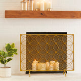 Metal Geometric Star Patterned Single Panel Fireplace Screen with Mesh Netting - Gold - Roche River Décor. - 9"Wx38"Lx28"H