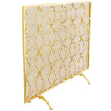 Metal Geometric Star Patterned Single Panel Fireplace Screen with Mesh Netting - Gold - Roche River Décor. - 9"Wx38"Lx28"H