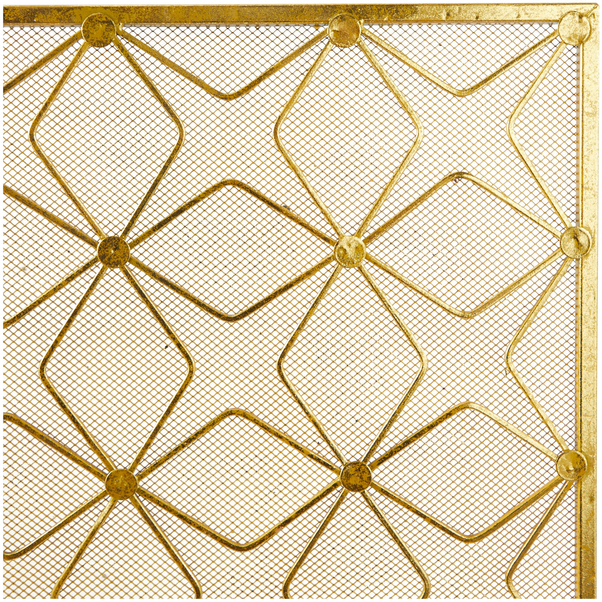 Metal Geometric Star Patterned Single Panel Fireplace Screen with Mesh Netting - Gold - Roche River Décor. - 9"Wx38"Lx28"H