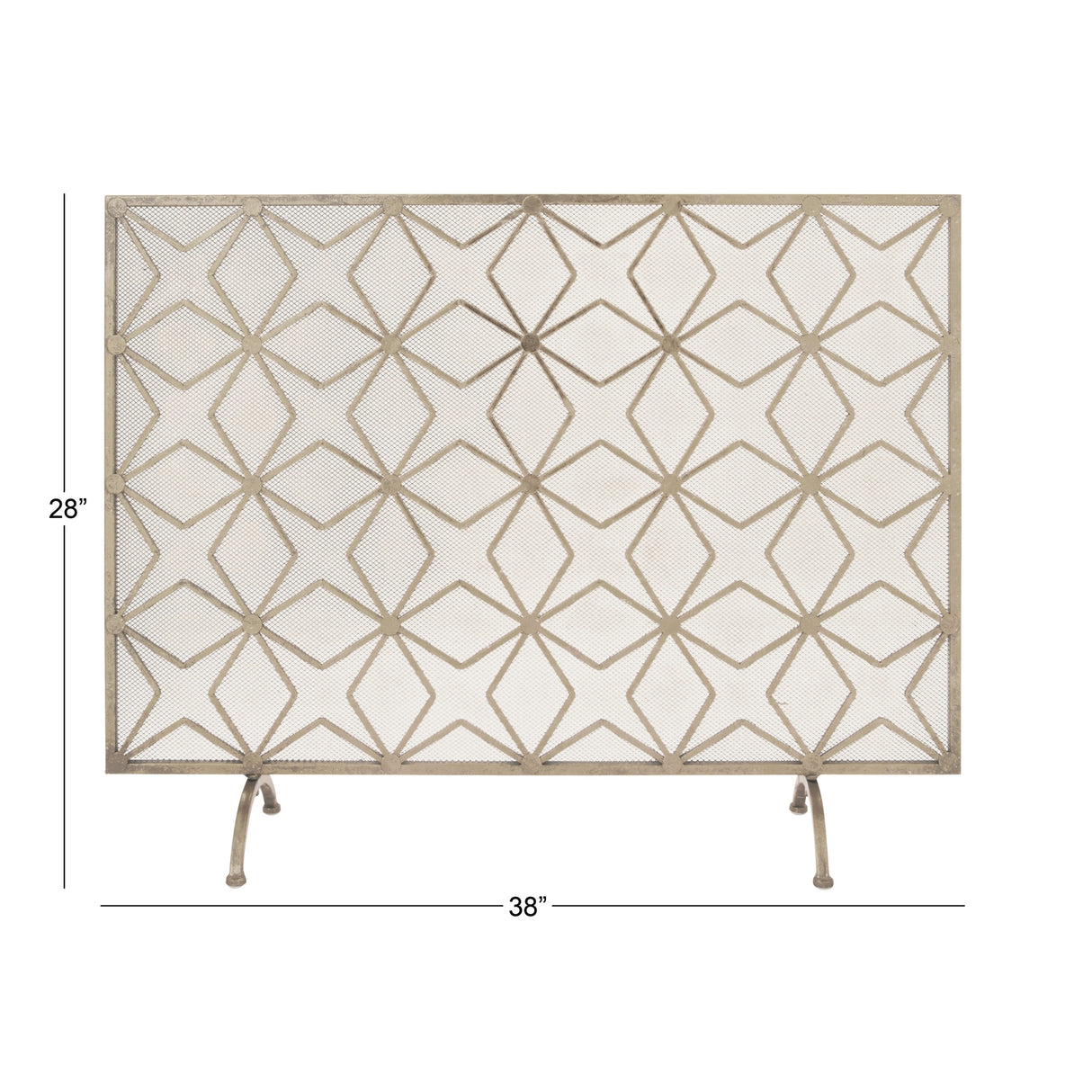 Metal Geometric Star Patterned Single Panel Fireplace Screen with Mesh Netting - Gold - Roche River Décor. - 9"Wx38"Lx28"H