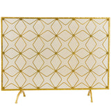Metal Geometric Star Patterned Single Panel Fireplace Screen with Mesh Netting - Gold - Roche River Décor. - 9"Wx38"Lx28"H