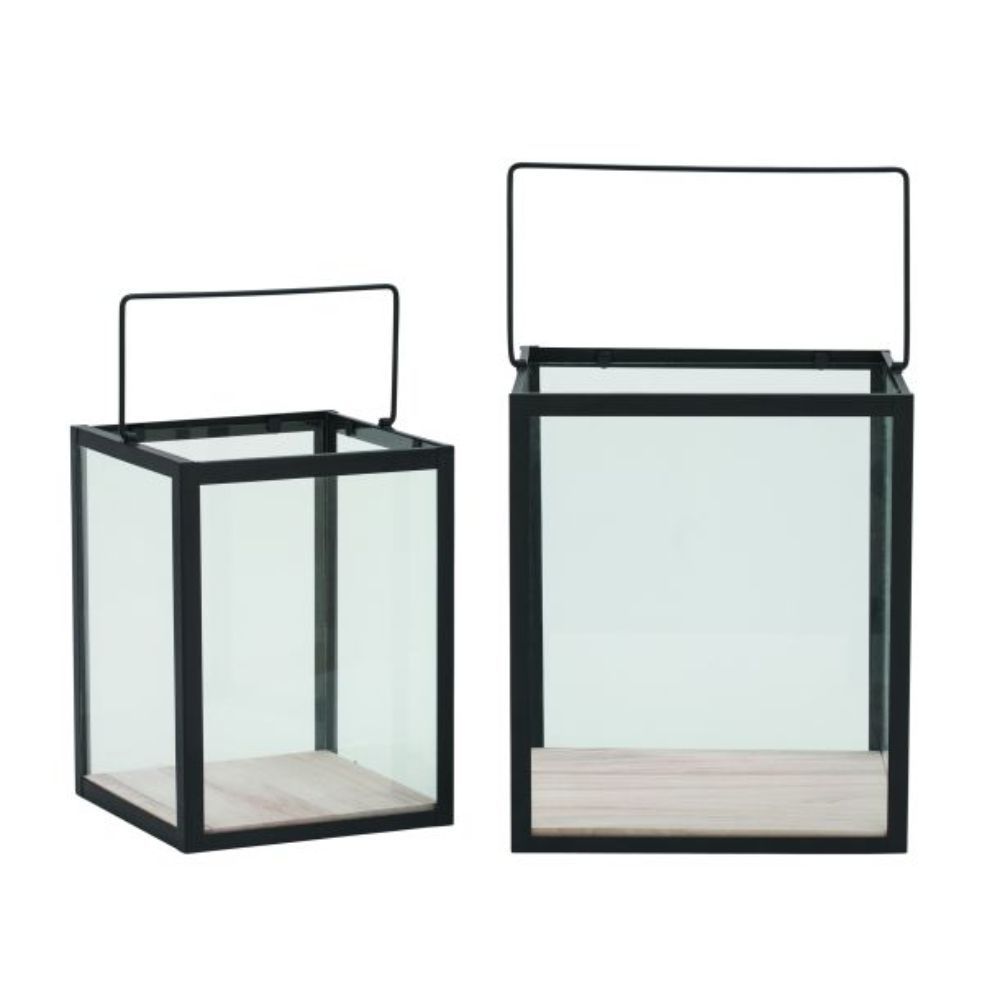 Benzara 13, 16H Metal Glass Lanterns (Set of 2)