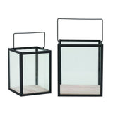 Benzara 13, 16H Metal Glass Lanterns (Set of 2)