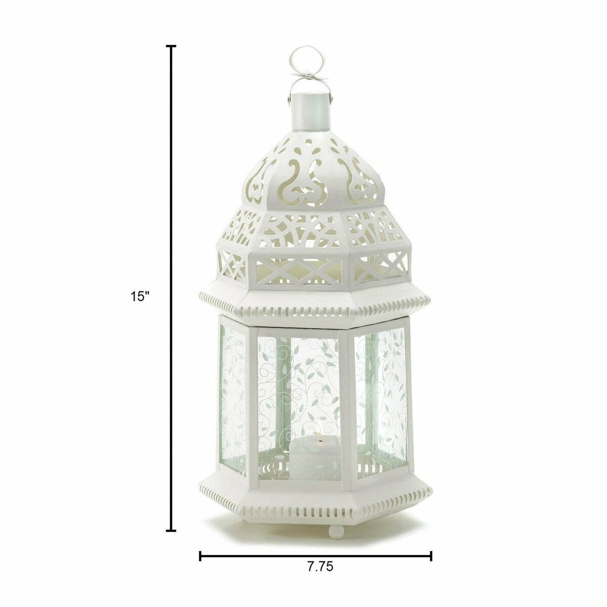 Metal Glass Large White Moroccan Lantern