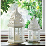 Metal Glass Large White Moroccan Lantern
