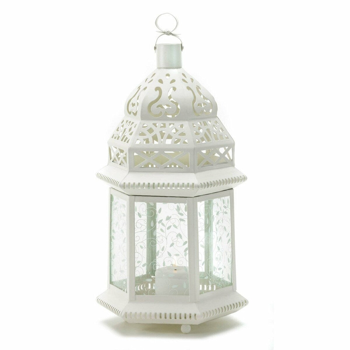 Metal Glass Large White Moroccan Lantern