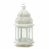 Metal Glass Large White Moroccan Lantern