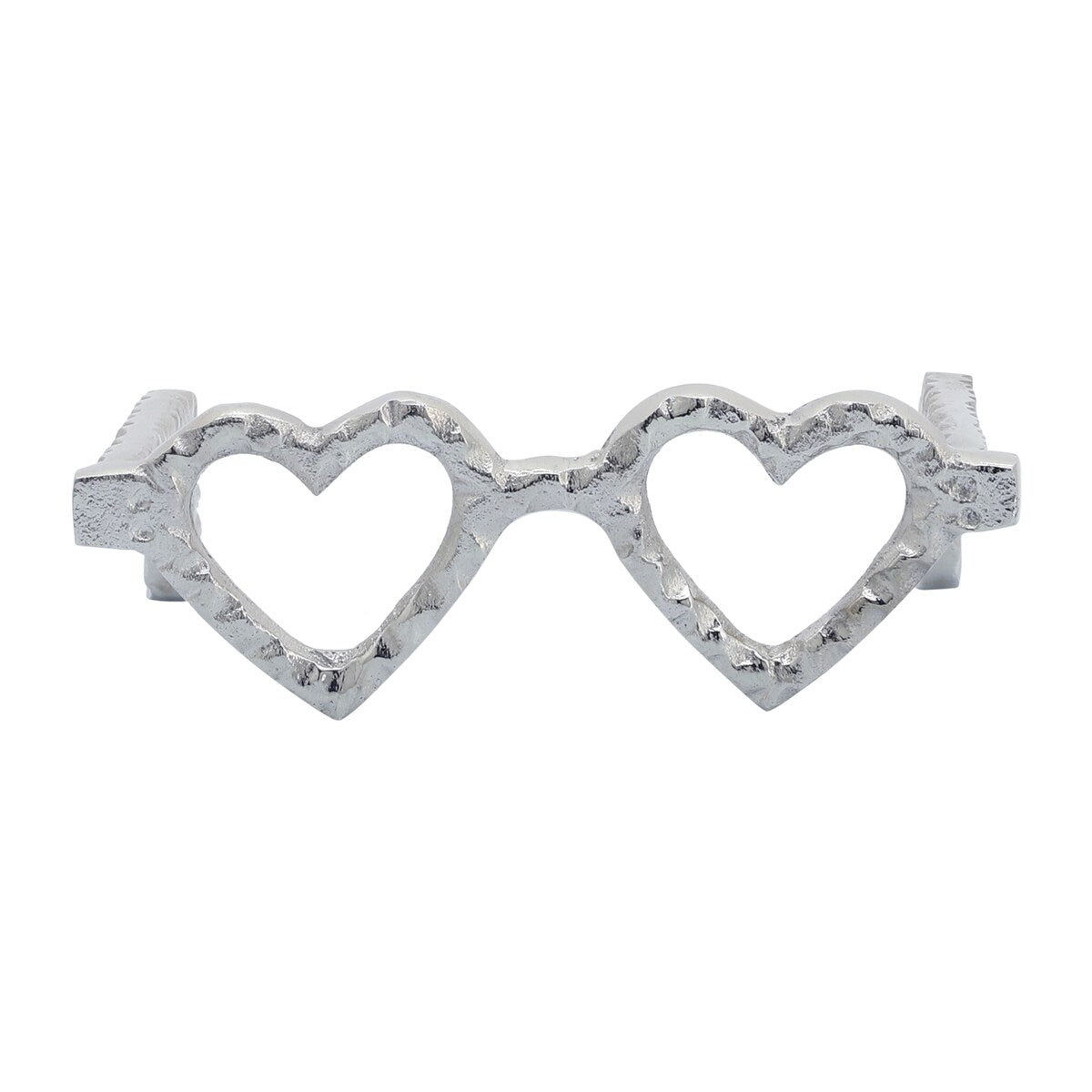 Metal Heart Shaped Glasses, Silver 3"H - 8.0" x 7.5" x 3.0"