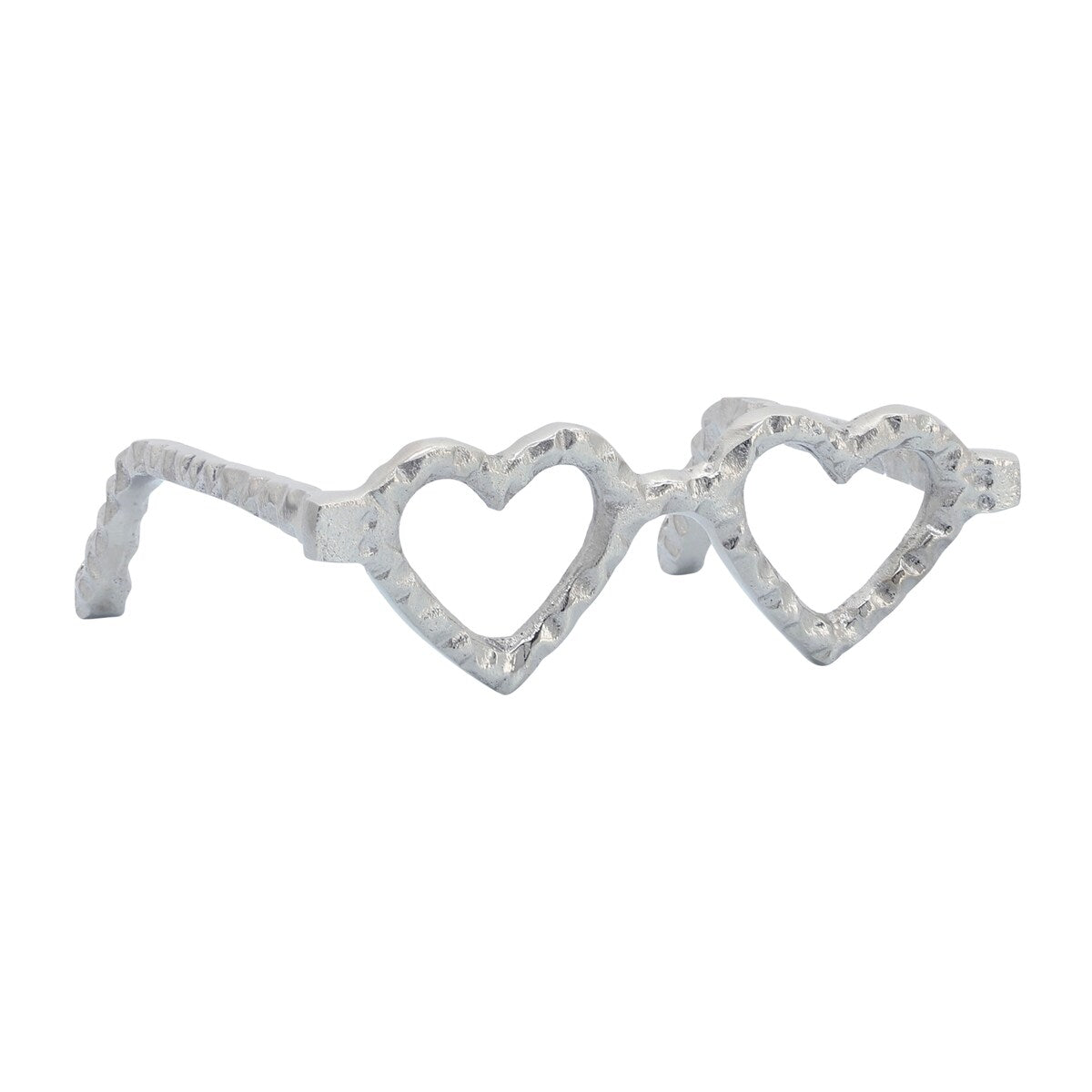 Metal Heart Shaped Glasses, Silver 3"H - 8.0" x 7.5" x 3.0"