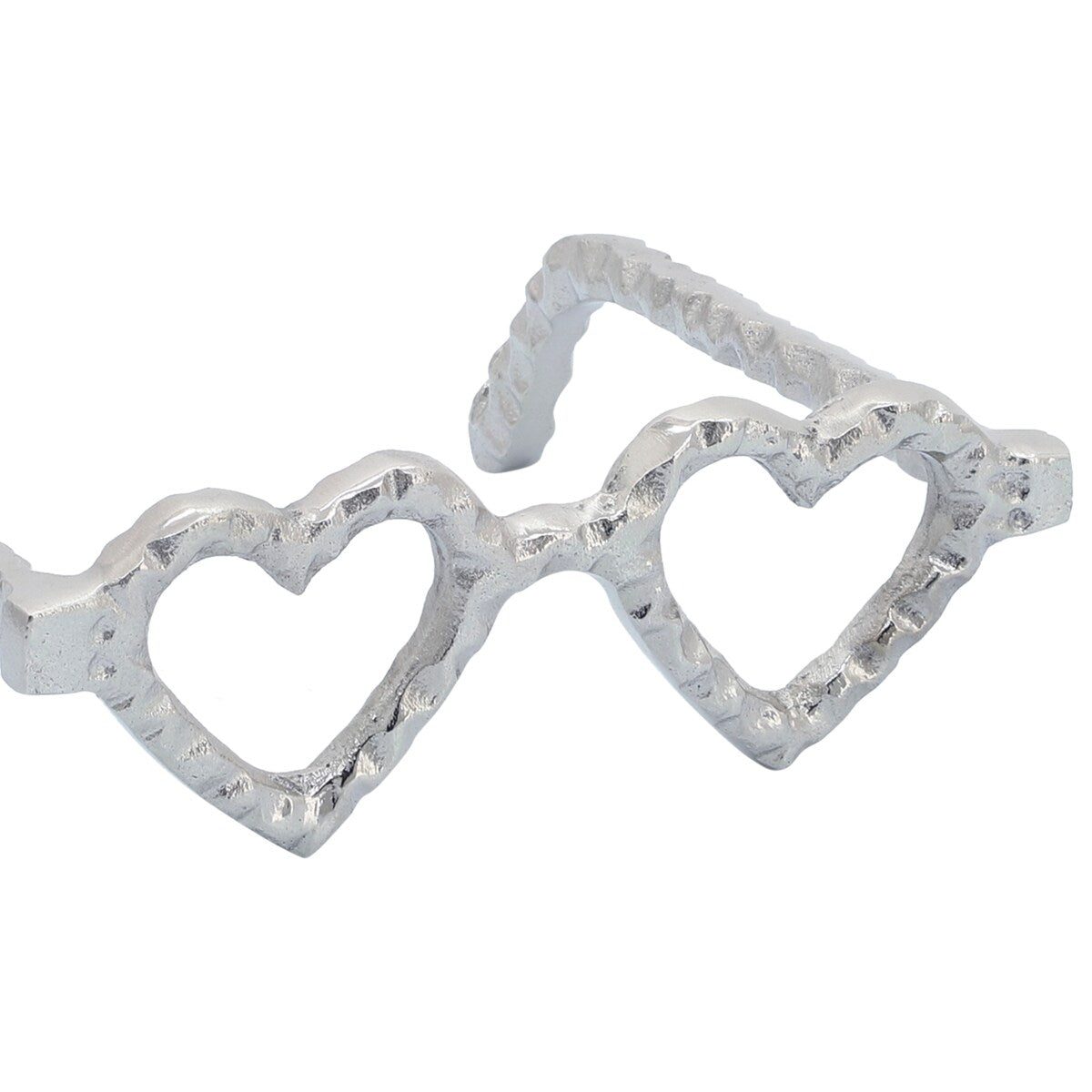 Metal Heart Shaped Glasses, Silver 3"H - 8.0" x 7.5" x 3.0"