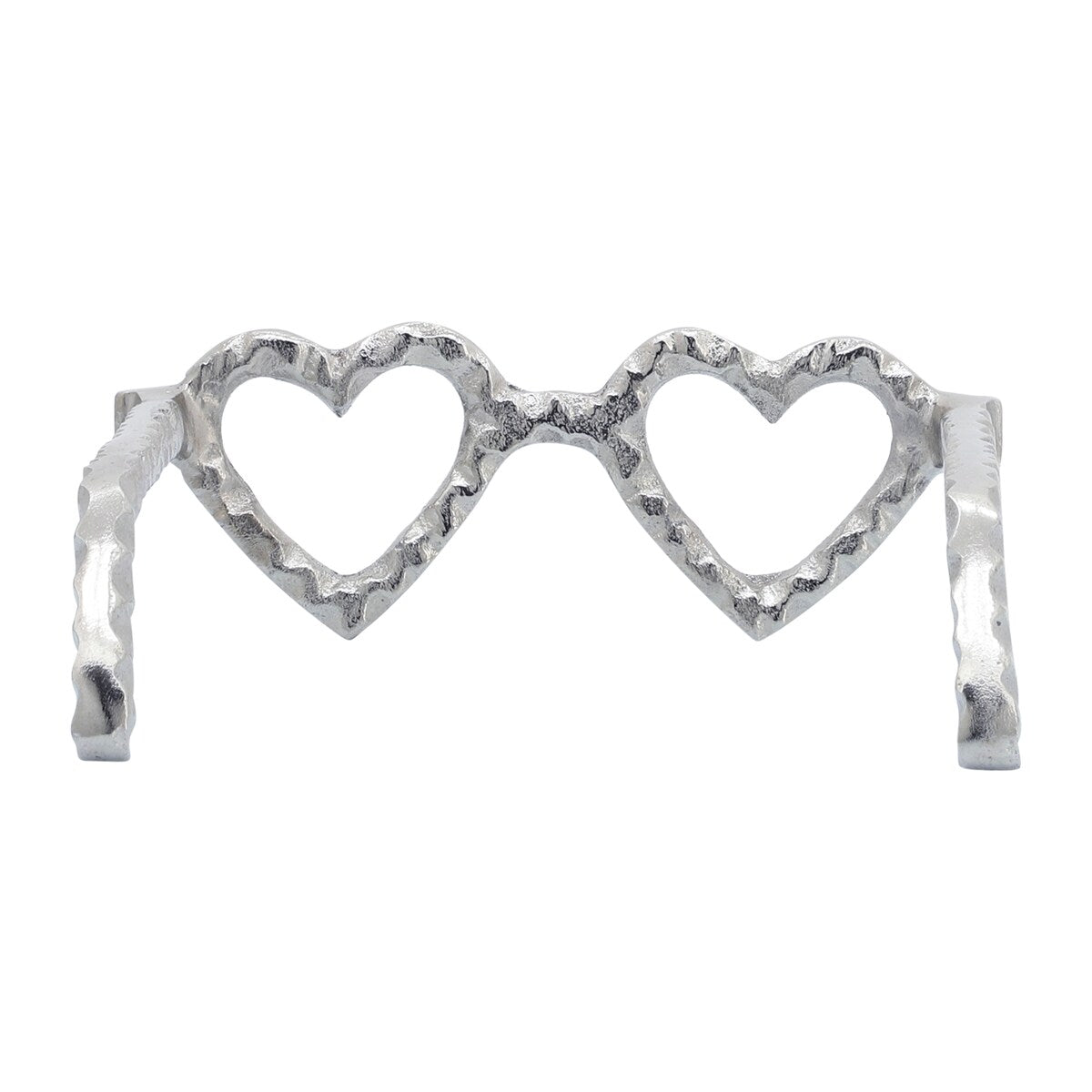 Metal Heart Shaped Glasses, Silver 3"H - 8.0" x 7.5" x 3.0"