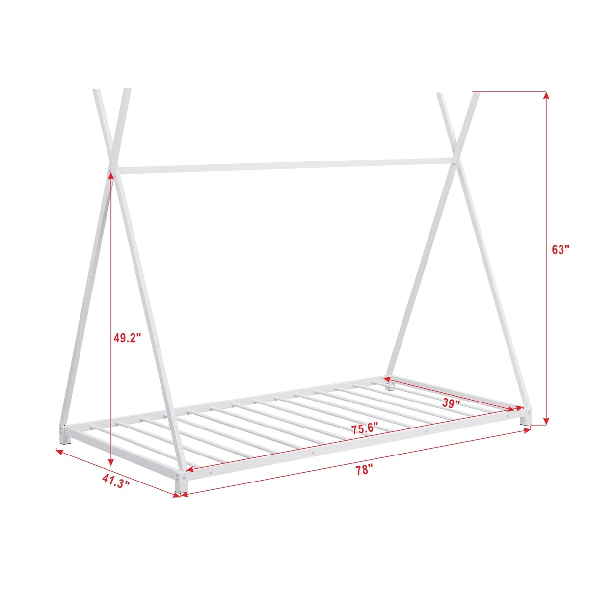 Metal House Platform Bed with Triangle Structure