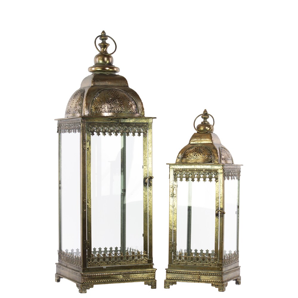 Pierced Bronze Metal Lantern with Ring Hanger (Set of 2)