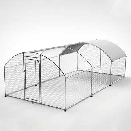 Metal Large Chicken Coop Walk-in Poultry Cage Large Chicken Run Arc Shaped Cage with Waterproof Anti-UltravioletCover
