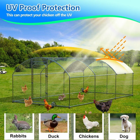 Metal Large Chicken Coop Walk-in Poultry Cage Large Chicken Run Arc Shaped Cage with Waterproof Anti-UltravioletCover