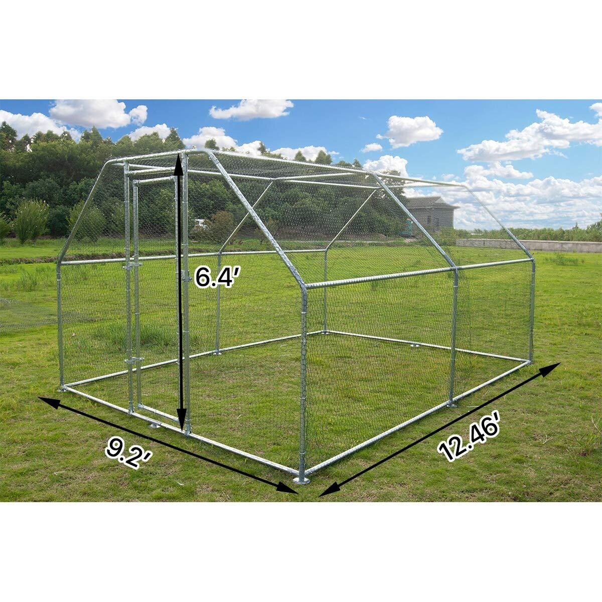Metal Large Chicken Coop Walk-in Poultry Cage Large Chicken Run Flat Shaped Cage with Waterproof Anti-Ultraviolet Cover