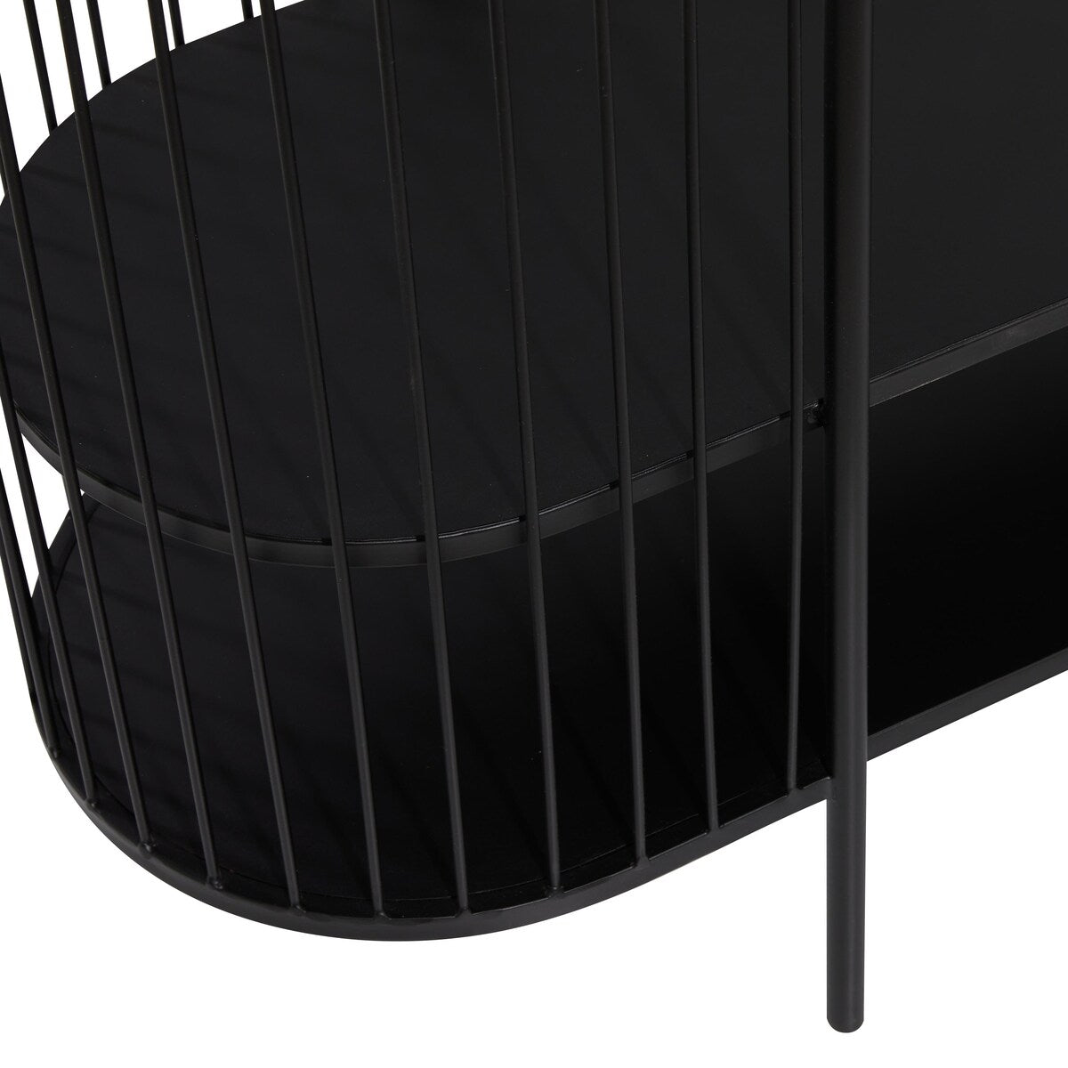 Metal Narrow Oval 2 Shelf Console Table with Open Wire Frame - Black - Roche River Decor